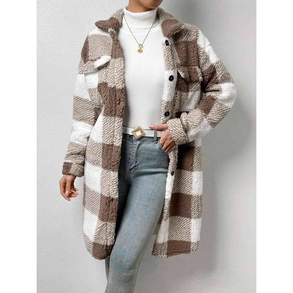 Plaid Button Down Longline Coat - Picture 4 of 8